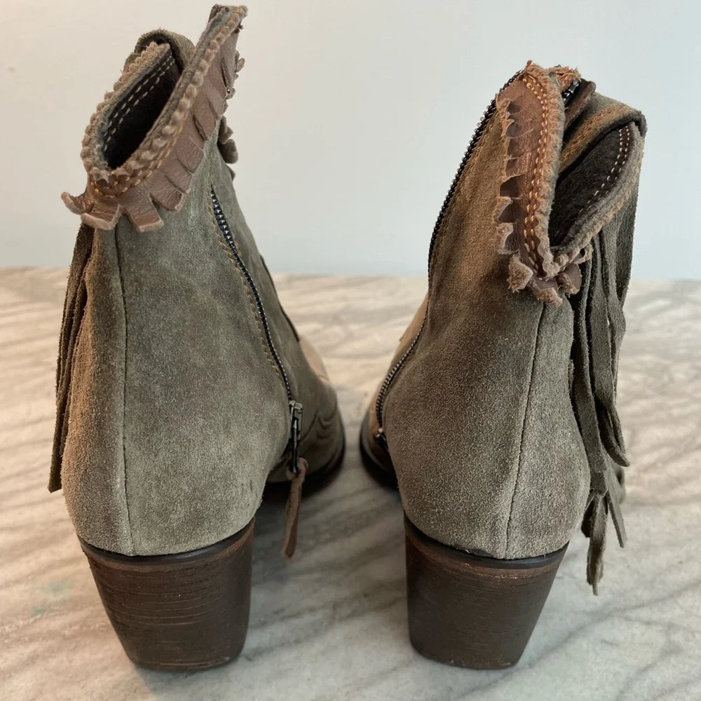 El Vaquero suede Cowboy Cowgirl western fringe leather ankle boots Italy 7.5